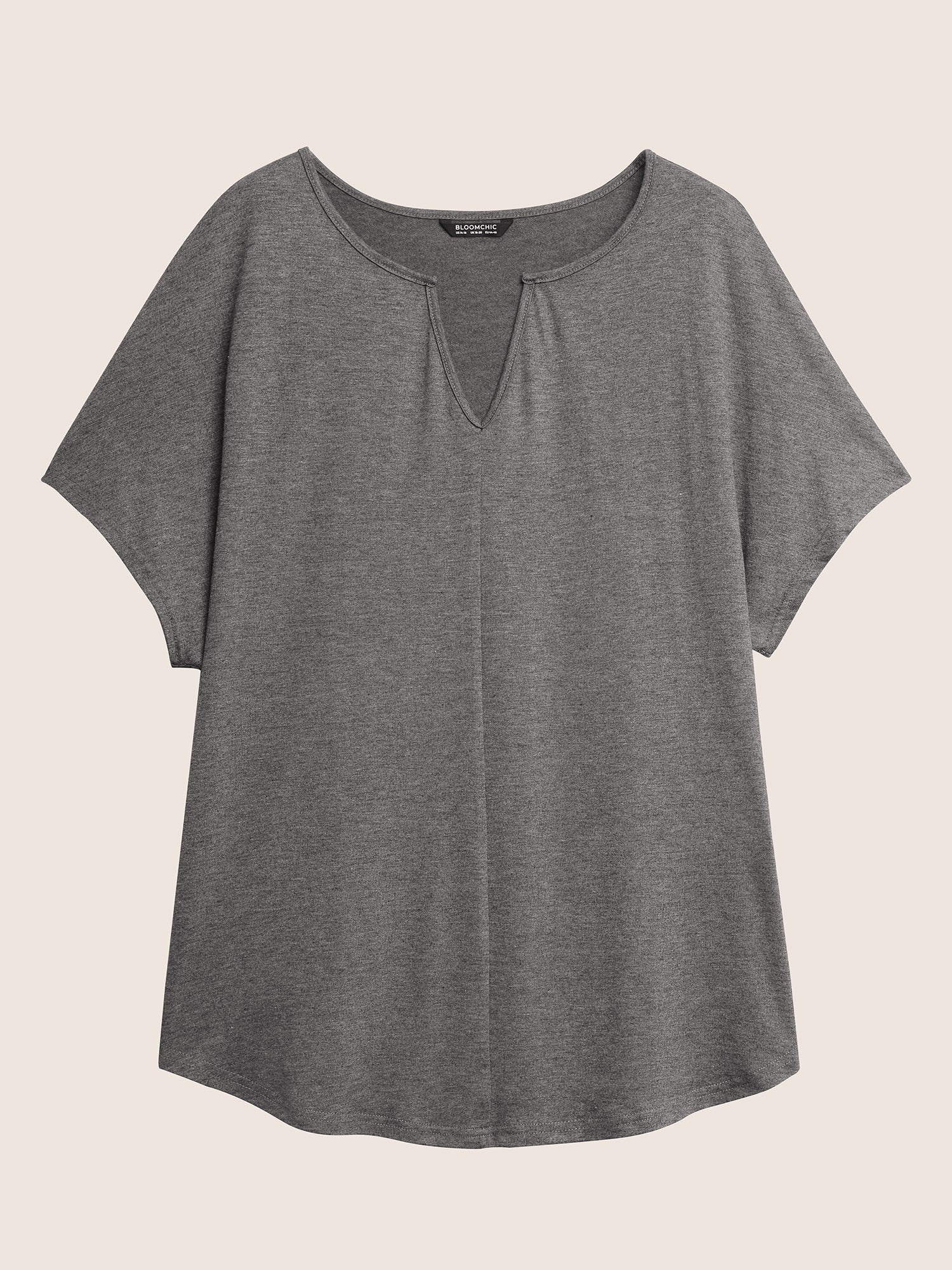 Plain Arc Hem Split Neckline Pajama Top - Image 7