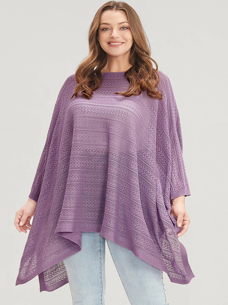 Plain Asymmetrical Hem Dolman Sleeve Knit Top - Image 2