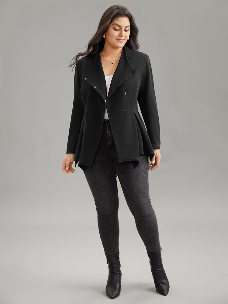 Plain Asymmetrical Neck Button Up Blazer - Image 2