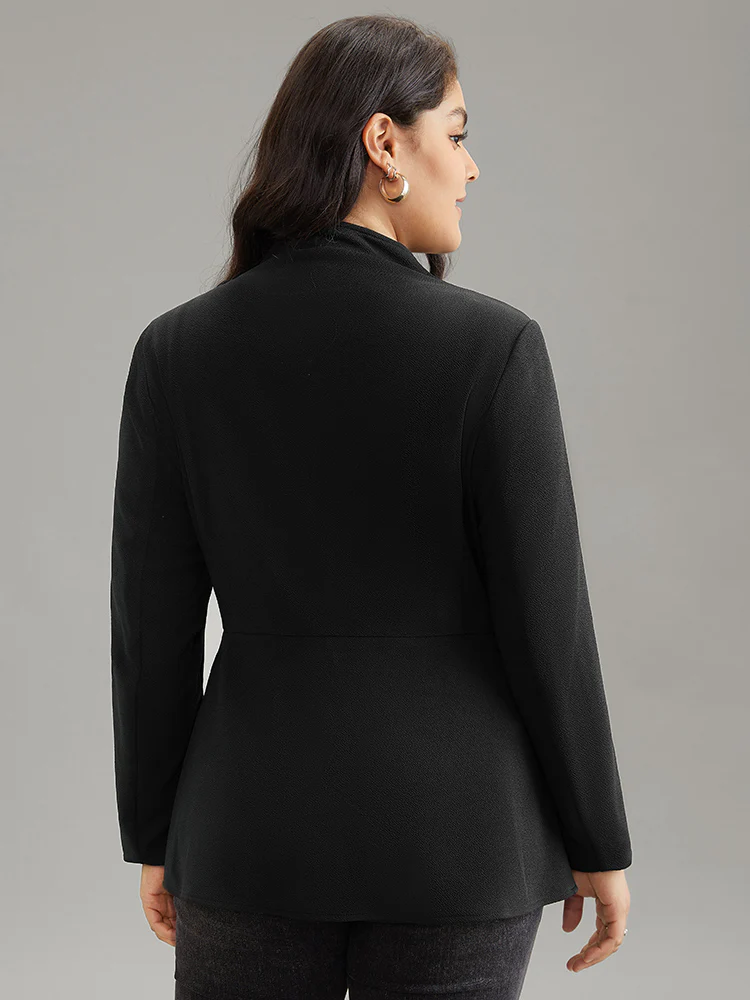 Plain Asymmetrical Neck Button Up Blazer - Image 3