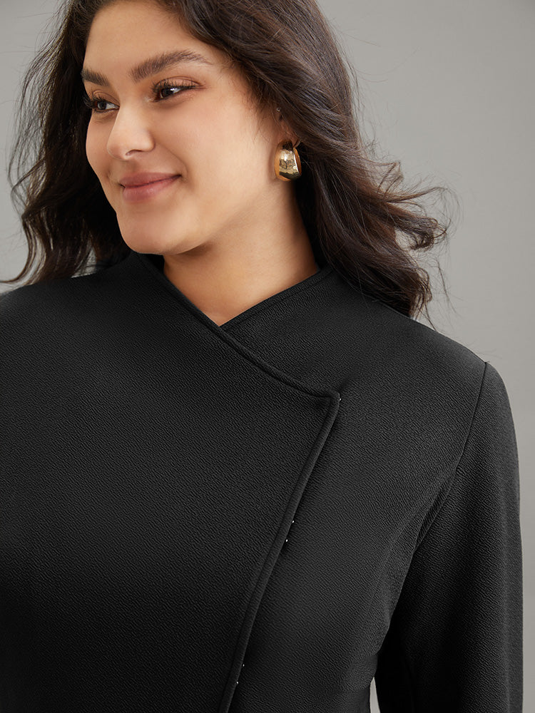 Plain Asymmetrical Neck Button Up Blazer - Image 4