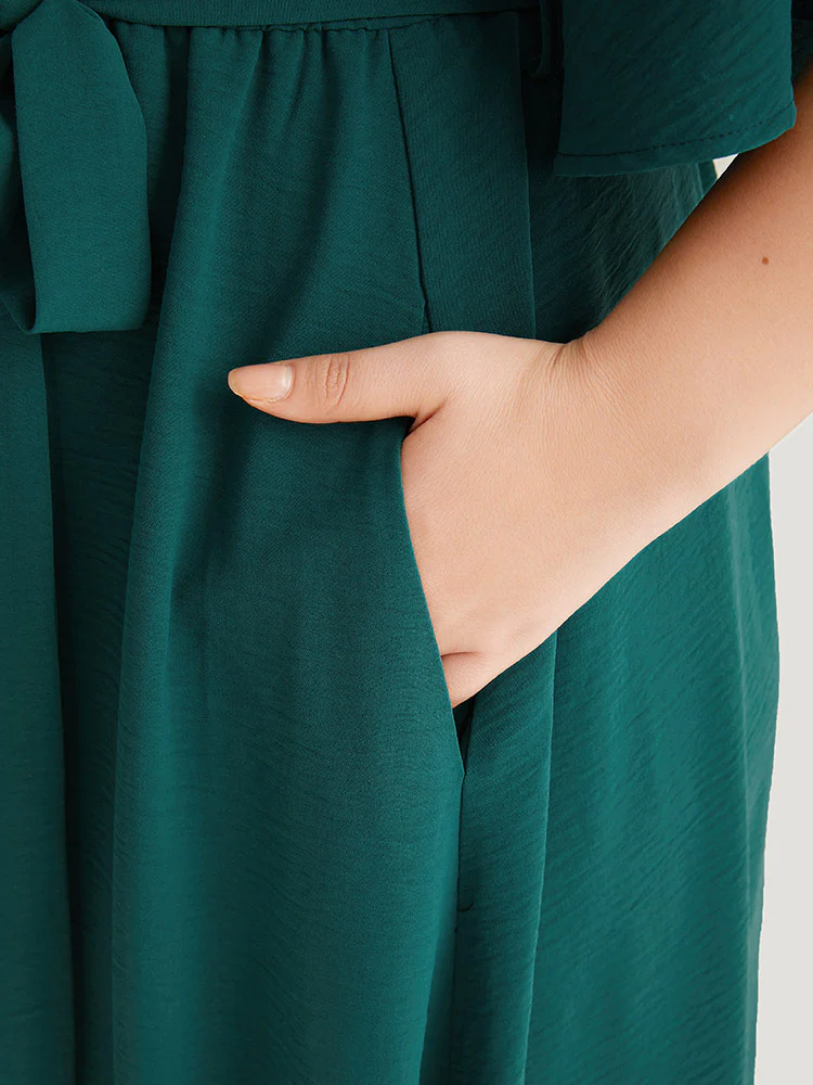 Plain Belted Laser Cut High Low Hem Dress - Image 9