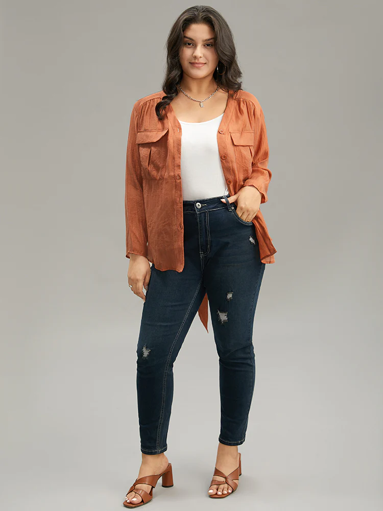 Halloween Plain Belted Pocket Button Up Gathered Coat - Image 4