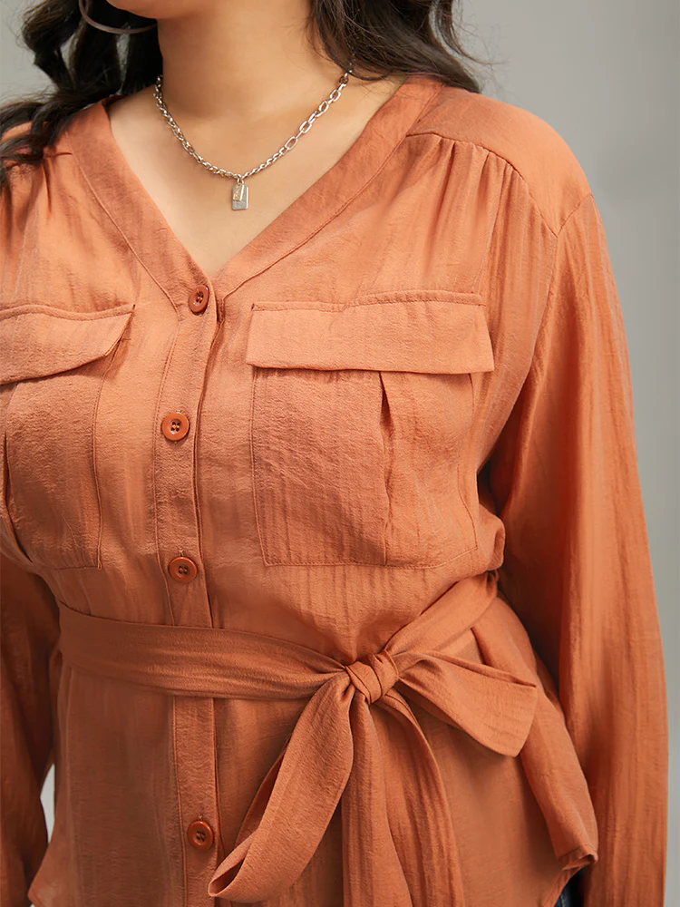 Halloween Plain Belted Pocket Button Up Gathered Coat - Image 6