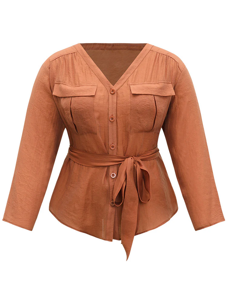 Halloween Plain Belted Pocket Button Up Gathered Coat - Image 7
