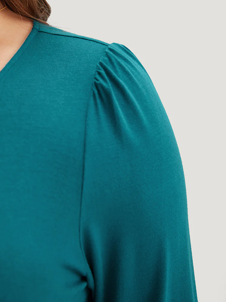 Plain Belted Ruffle Hem Wrap T-shirt - Image 7