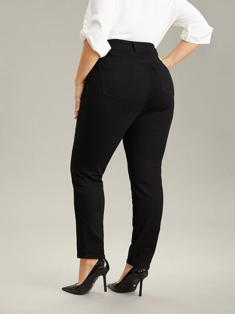 Plain Black Wash Button Through Jeans - Image 5