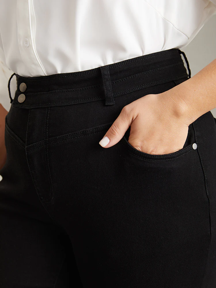 Plain Black Wash Button Through Jeans - Image 6