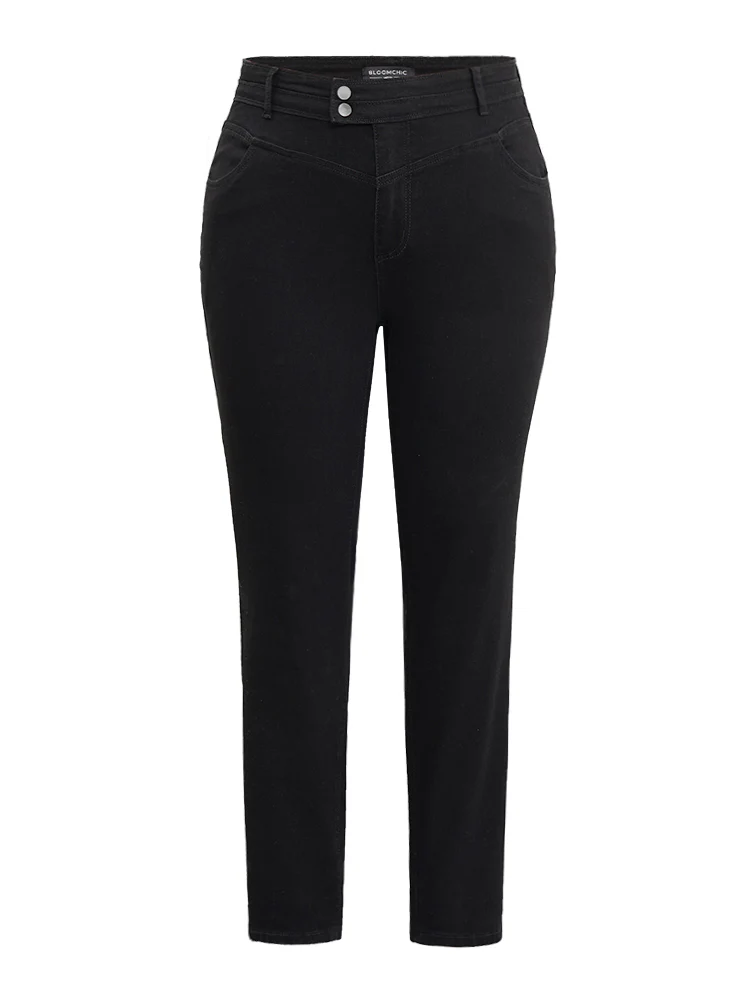 Plain Black Wash Button Through Jeans - Image 7