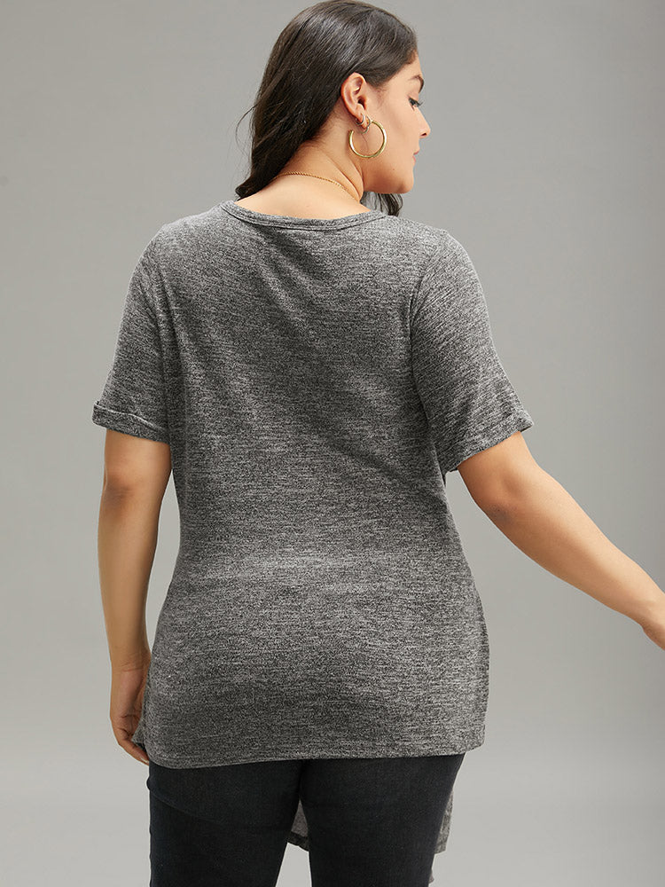 Plain Bowknot Front Heather T-shirt - Image 2