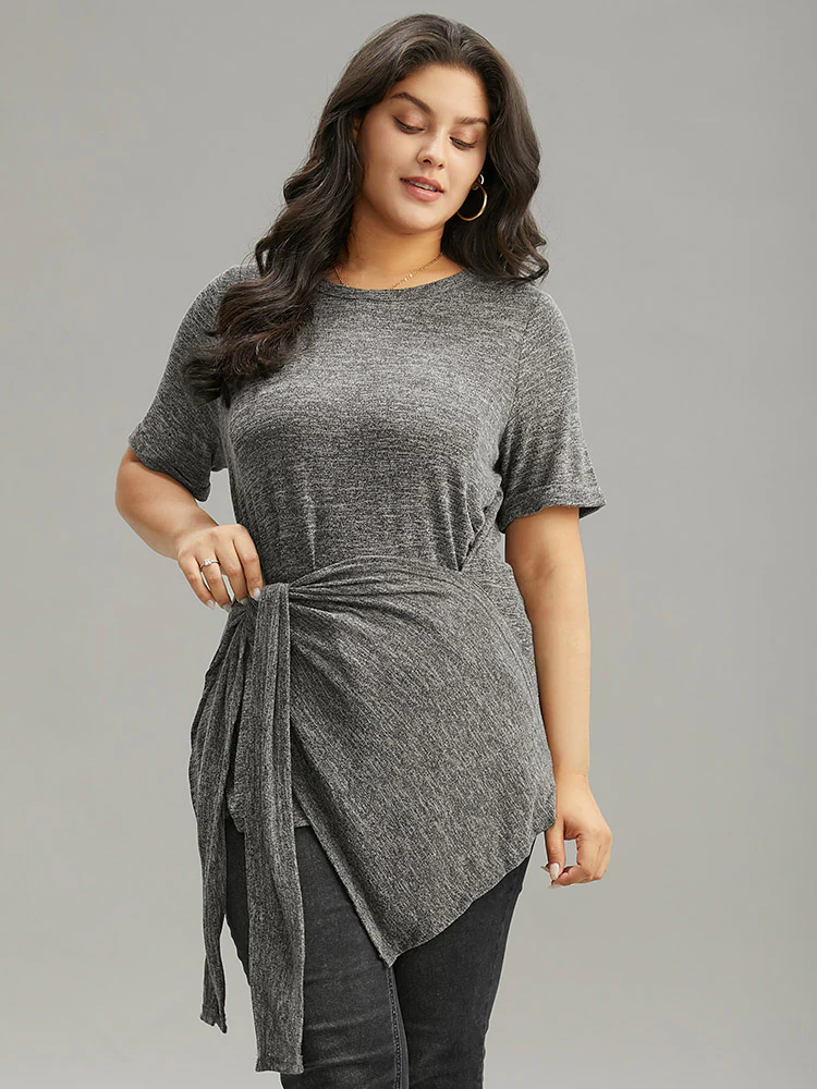 Plain Bowknot Front Heather T-shirt - Image 3