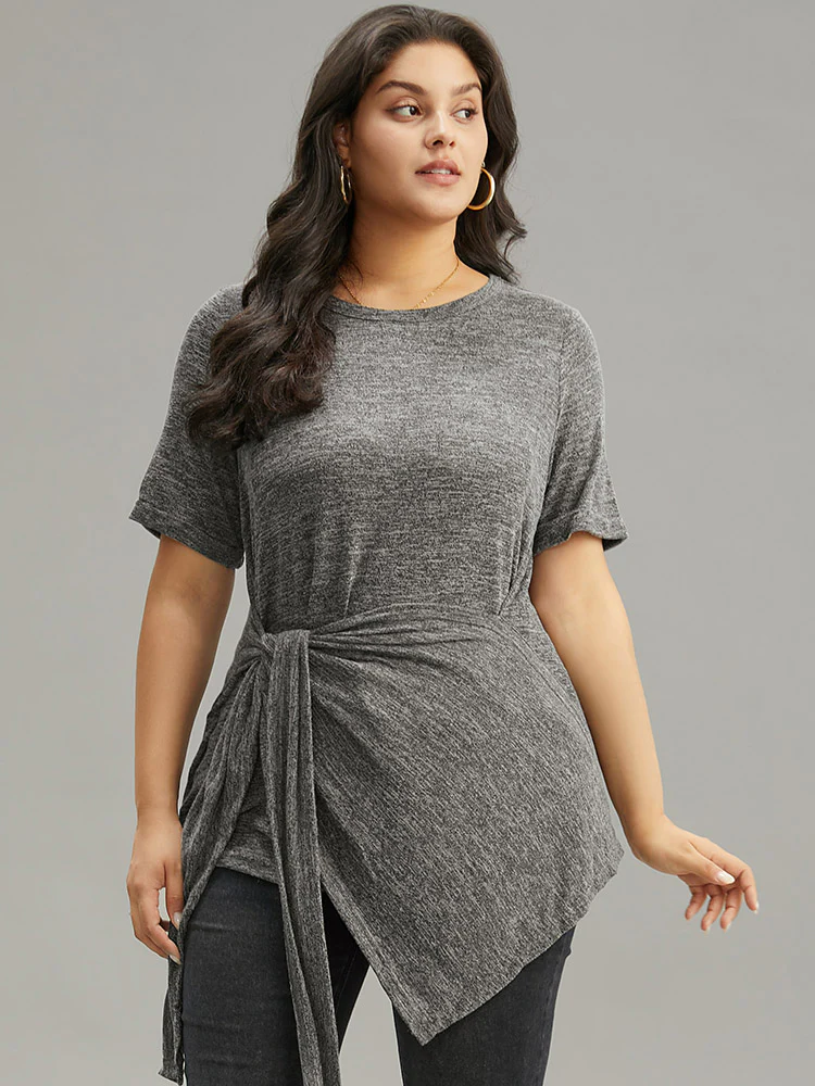 Plain Bowknot Front Heather T-shirt - Image 4
