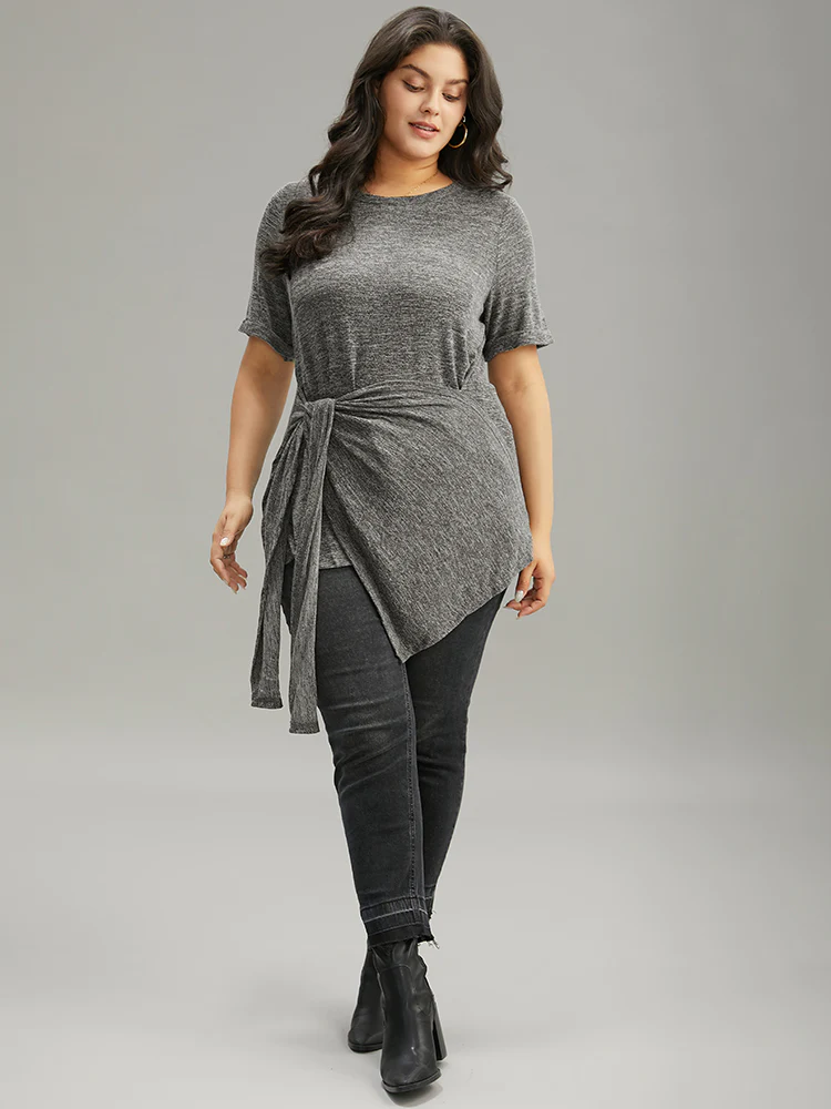 Plain Bowknot Front Heather T-shirt - Image 5