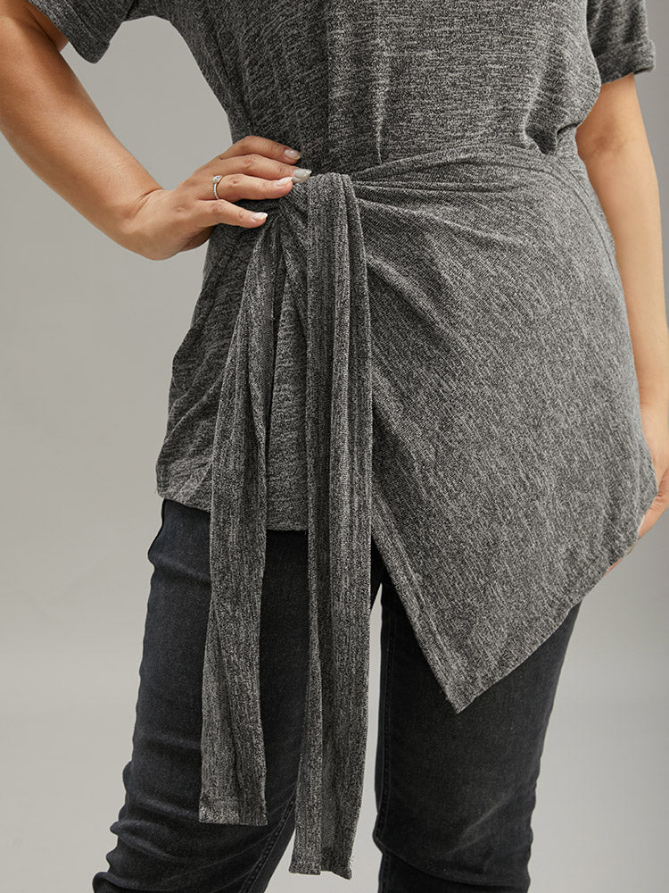 Plain Bowknot Front Heather T-shirt - Image 6
