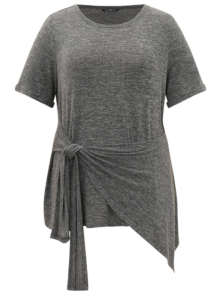 Plain Bowknot Front Heather T-shirt - Image 7