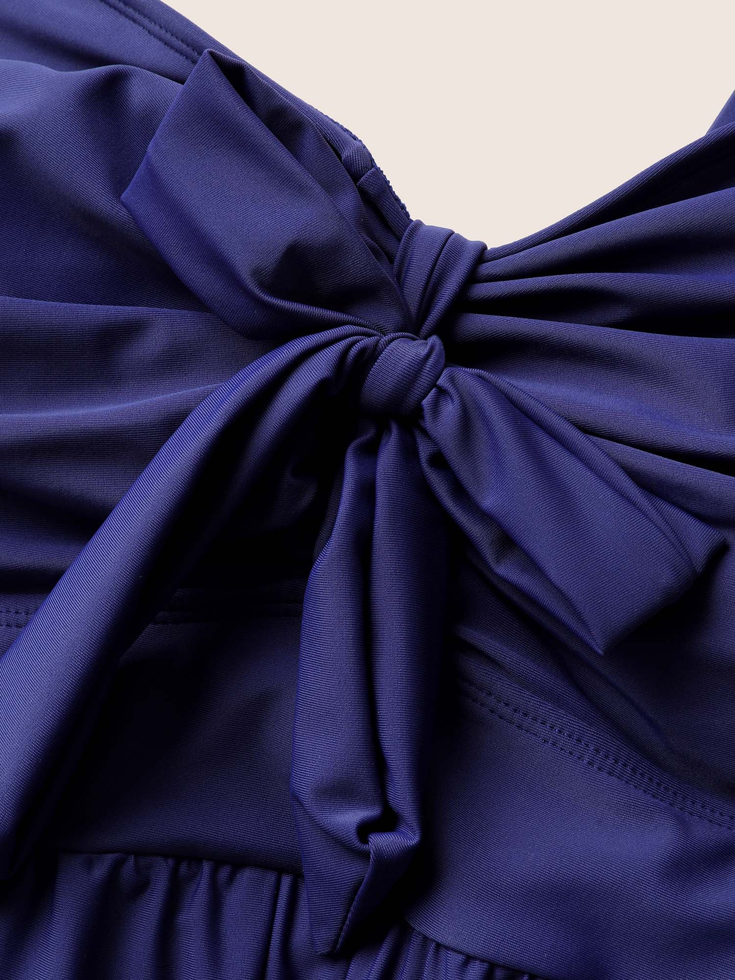 Plain Bowknot Pocket Gathered One Piece Swimsuit - Image 11