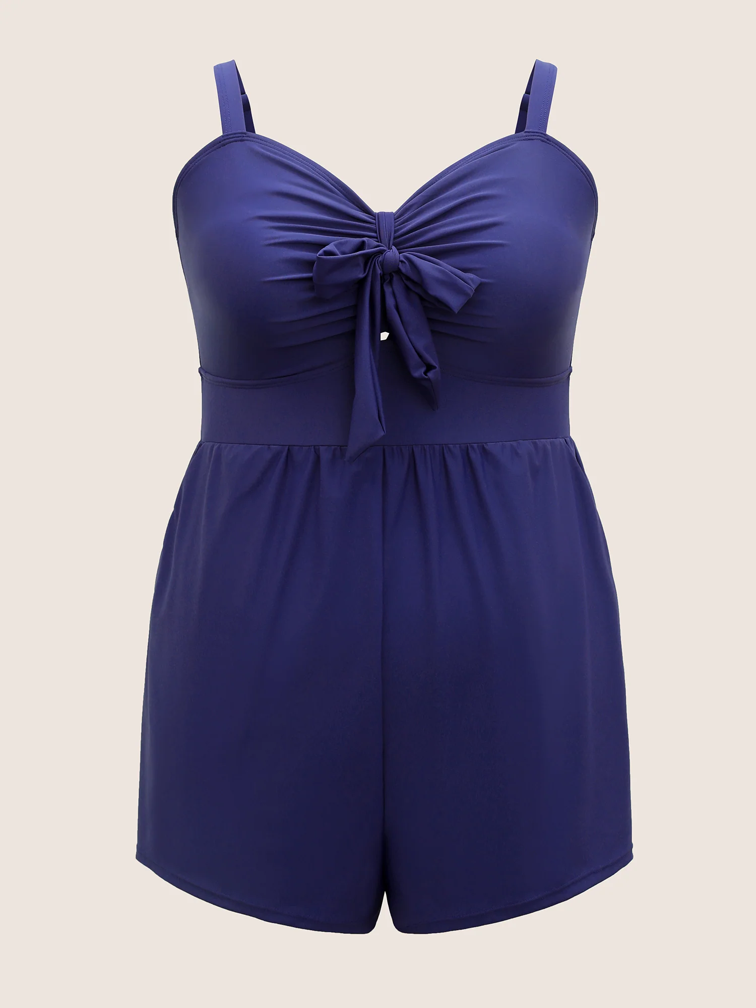 Plain Bowknot Pocket Gathered One Piece Swimsuit - Image 13