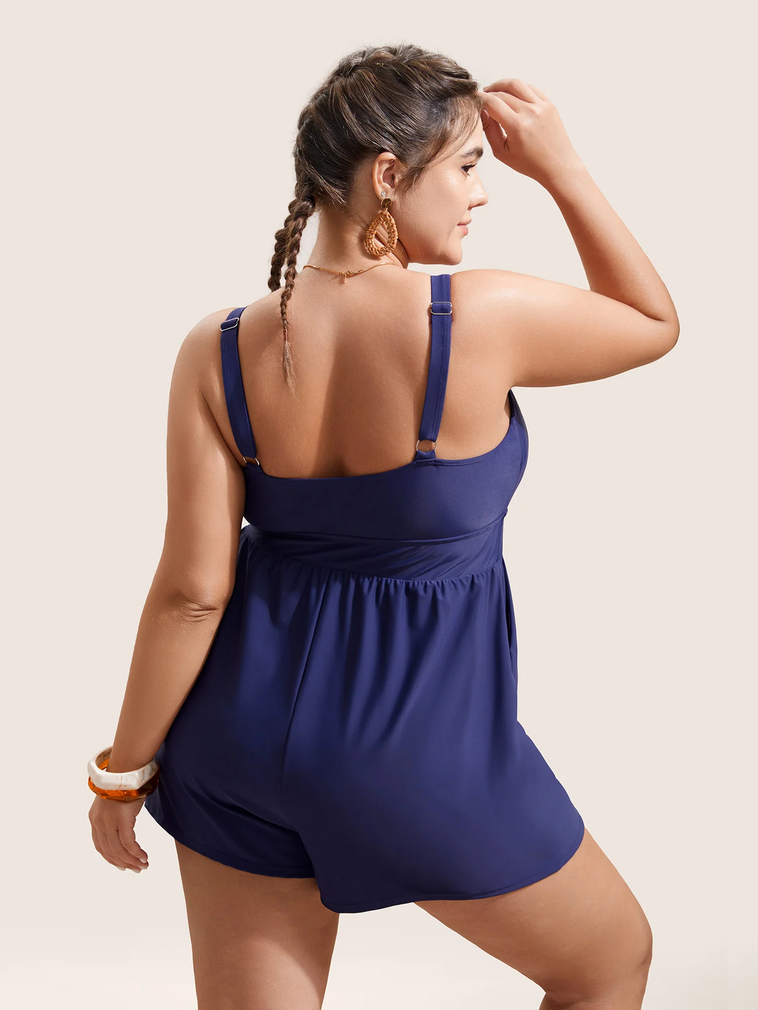 Plain Bowknot Pocket Gathered One Piece Swimsuit - Image 21