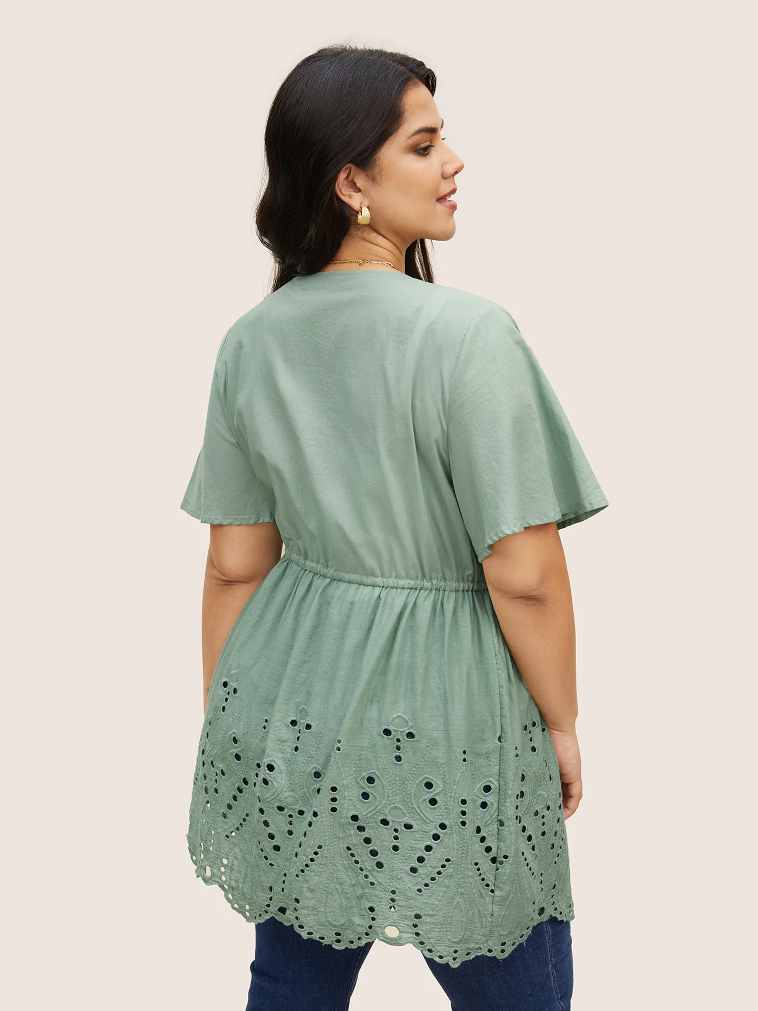 Plain Broderie Anglaise Drawstring Kimono - Image 4