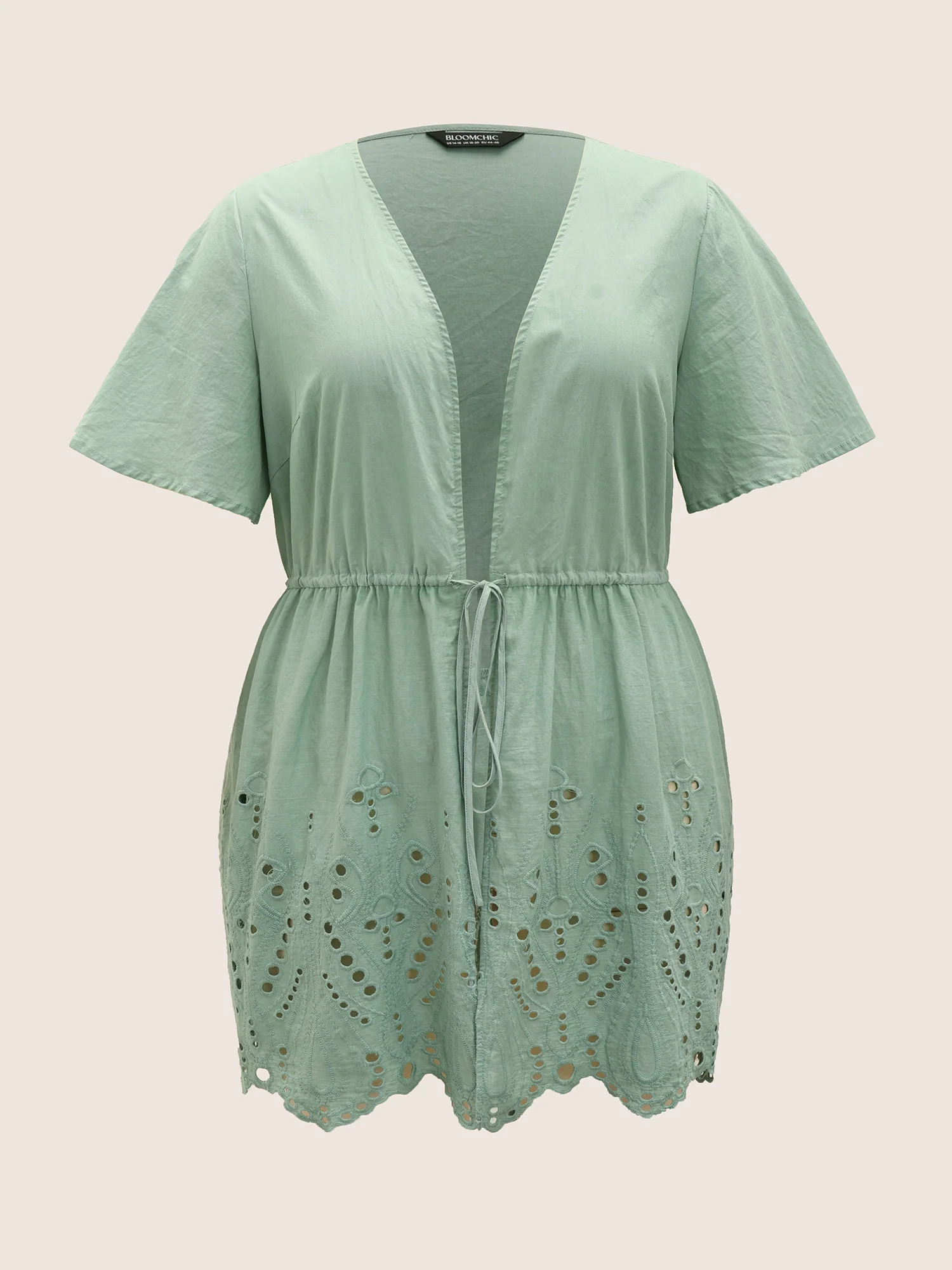 Plain Broderie Anglaise Drawstring Kimono - Image 8