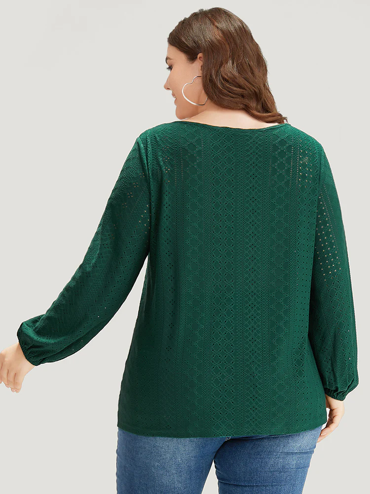 Plain Broderie Anglaise Knot Neck Lantern Sleeve T-shirt - Image 2
