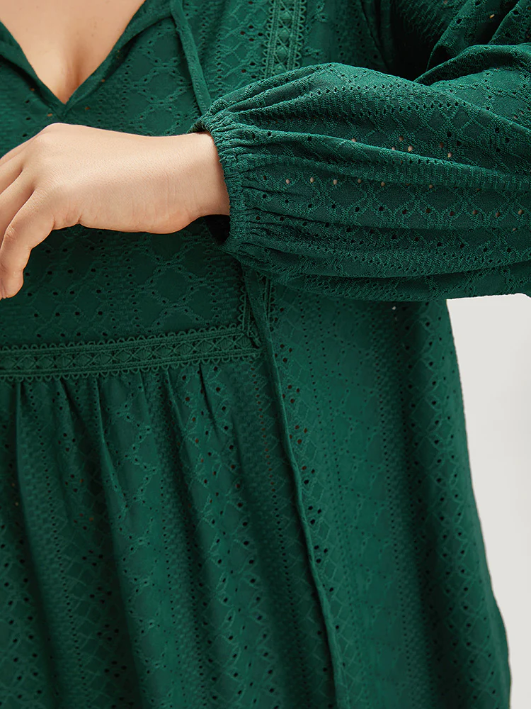 Plain Broderie Anglaise Knot Neck Lantern Sleeve T-shirt - Image 7