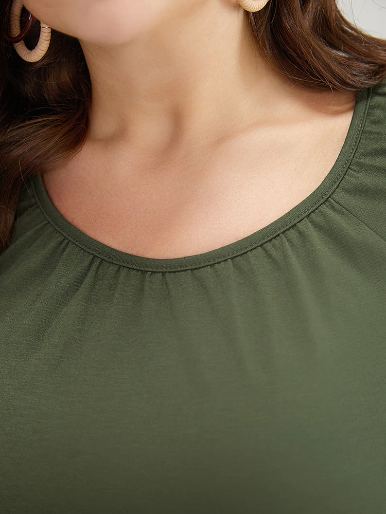 Plain Broderie Anglaise Raglan Sleeve Scalloped Front T-shirt - Image 6