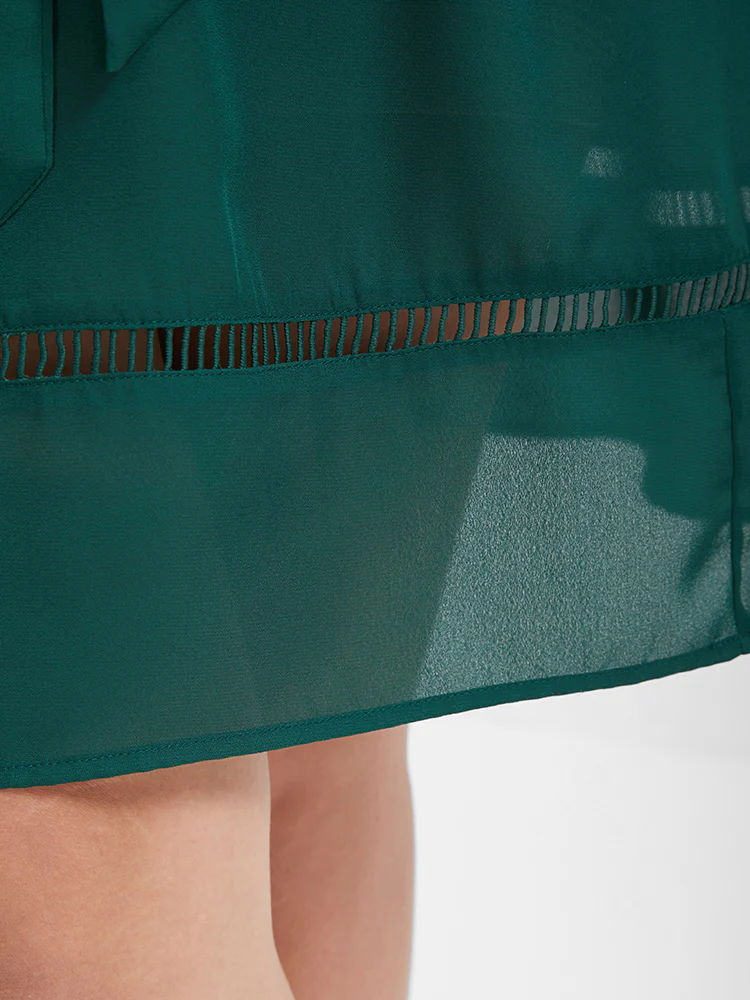 Plain Broderie Anglaise Ruffles Belted Ties Knee Dress - Image 5