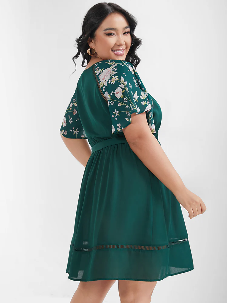 Plain Broderie Anglaise Ruffles Belted Ties Knee Dress - Image 6