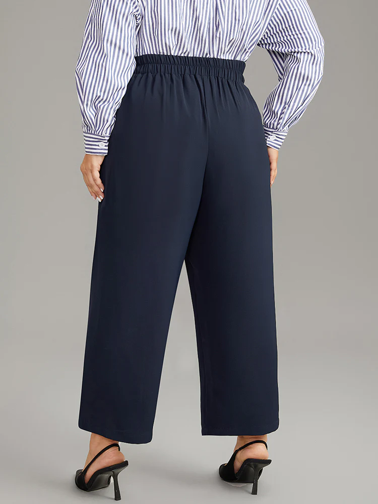 Plain Buckle Detail Bowknot Pocket Pants - Image 2