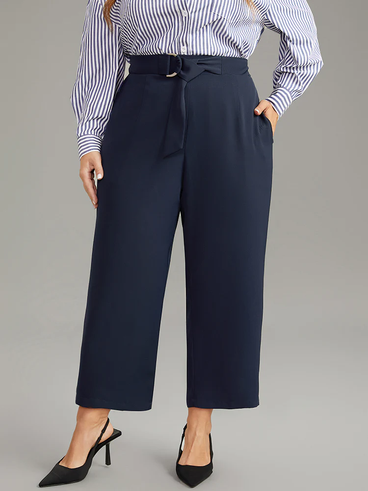 Plain Buckle Detail Bowknot Pocket Pants - Image 3