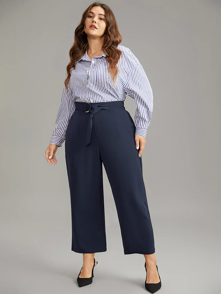 Plain Buckle Detail Bowknot Pocket Pants - Image 4