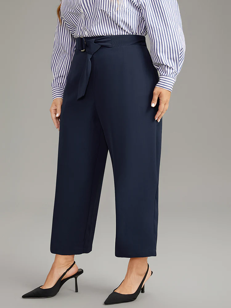 Plain Buckle Detail Bowknot Pocket Pants - Image 5