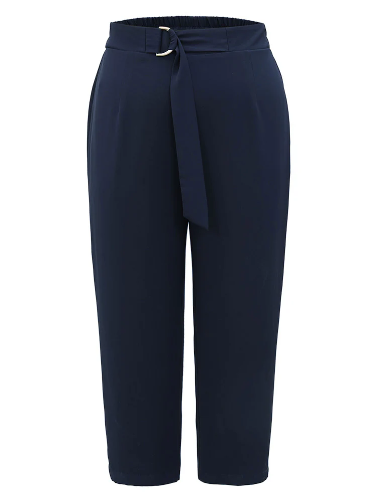 Plain Buckle Detail Bowknot Pocket Pants - Image 8