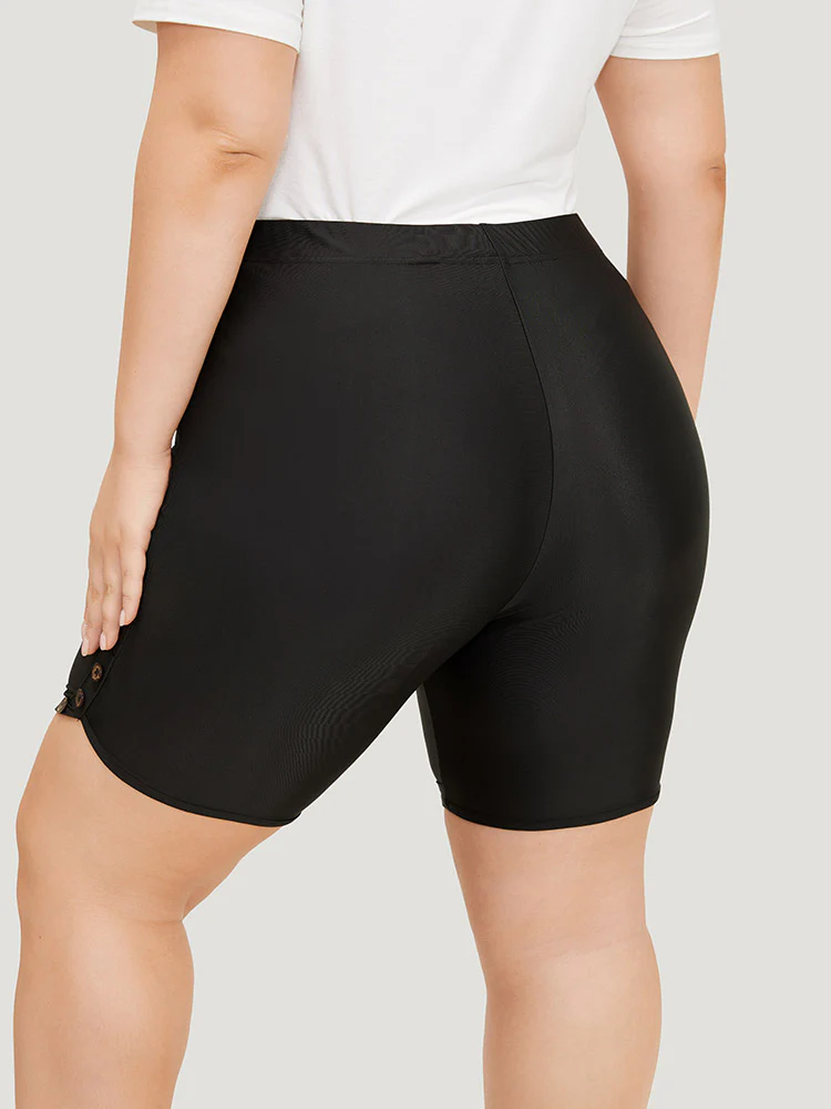 Plain Button Detail Dolphin Hem Leggings - Image 2