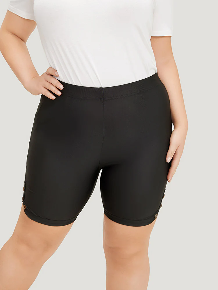 Plain Button Detail Dolphin Hem Leggings - Image 5