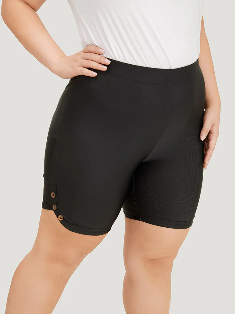 Plain Button Detail Dolphin Hem Leggings - Image 6