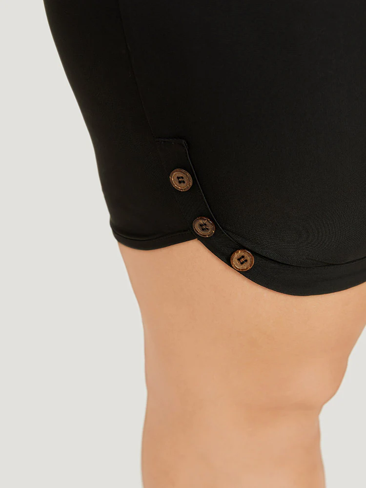 Plain Button Detail Dolphin Hem Leggings - Image 7