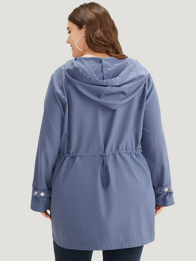Plain Button Detail Hooded Drawstring Coat - Image 2