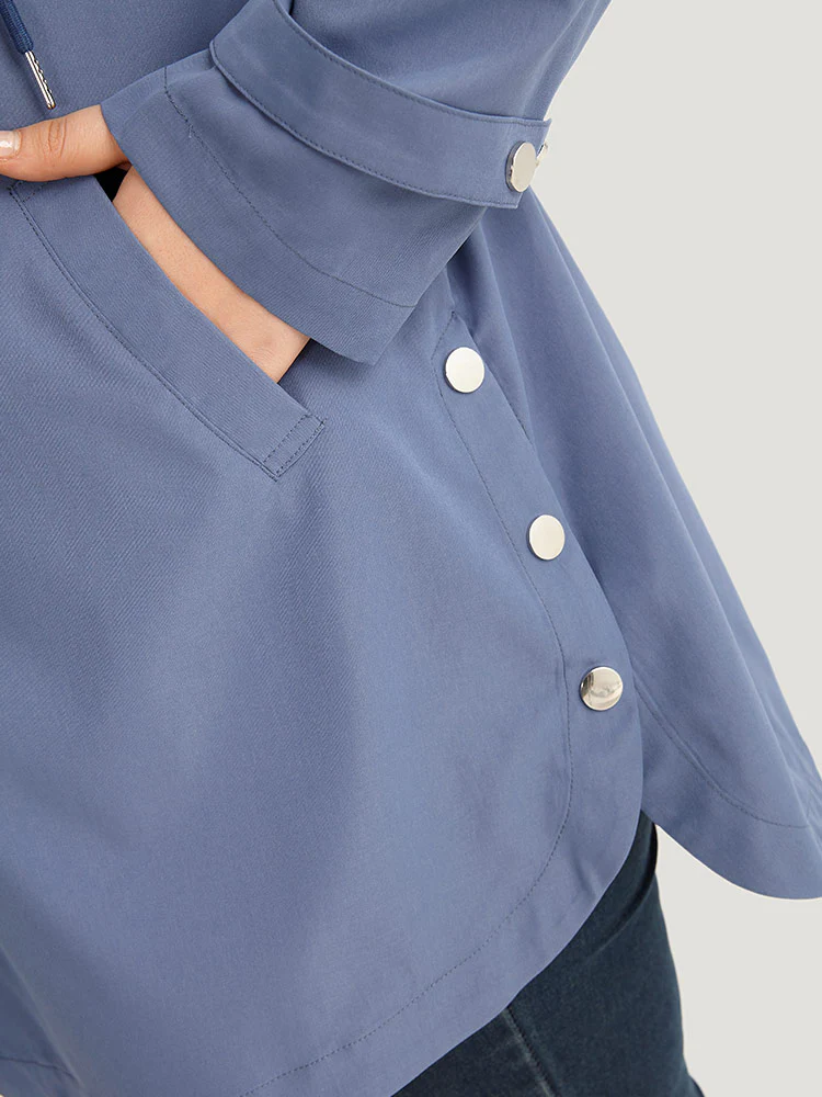 Plain Button Detail Hooded Drawstring Coat - Image 8