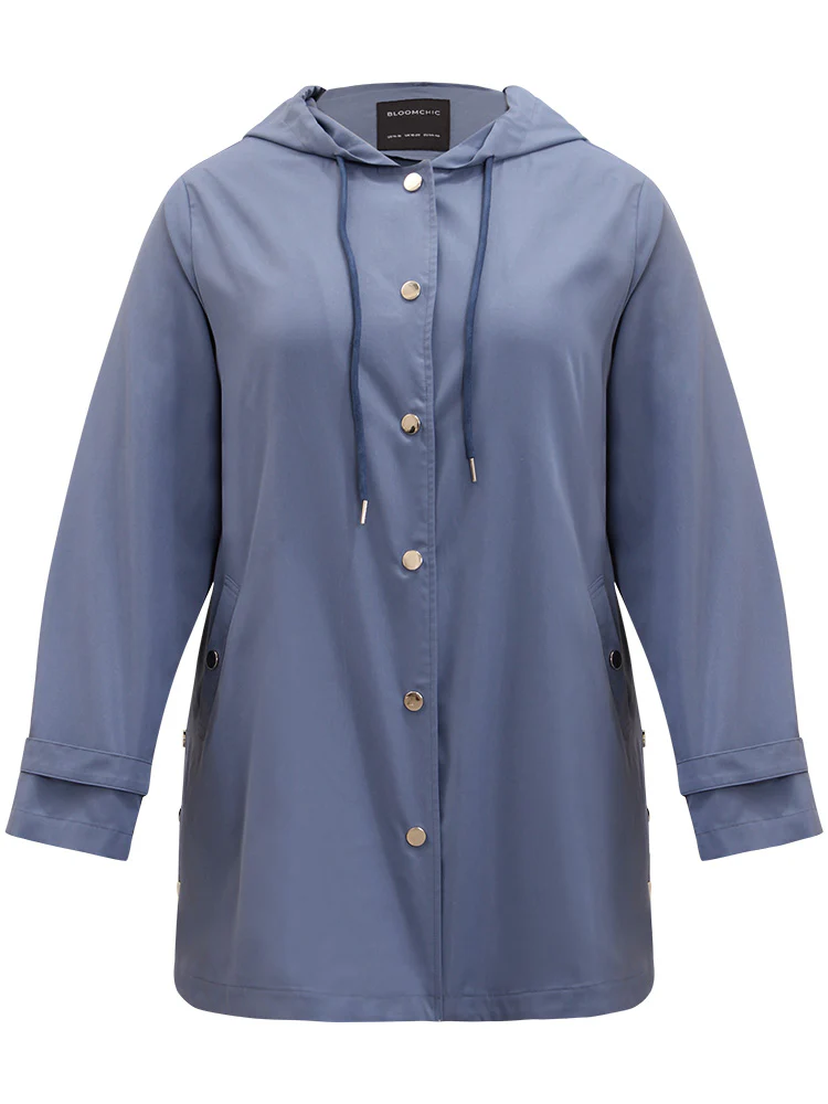 Plain Button Detail Hooded Drawstring Coat - Image 9