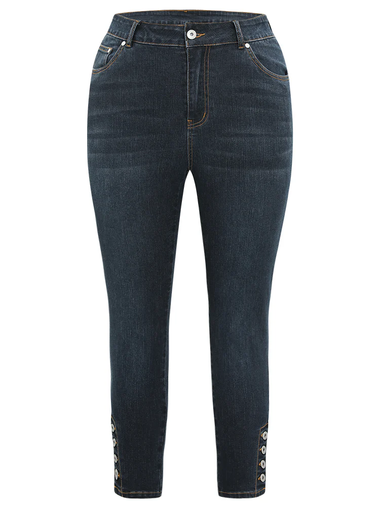 Plain Button Detail Pocket High Rise Jeans - Image 8