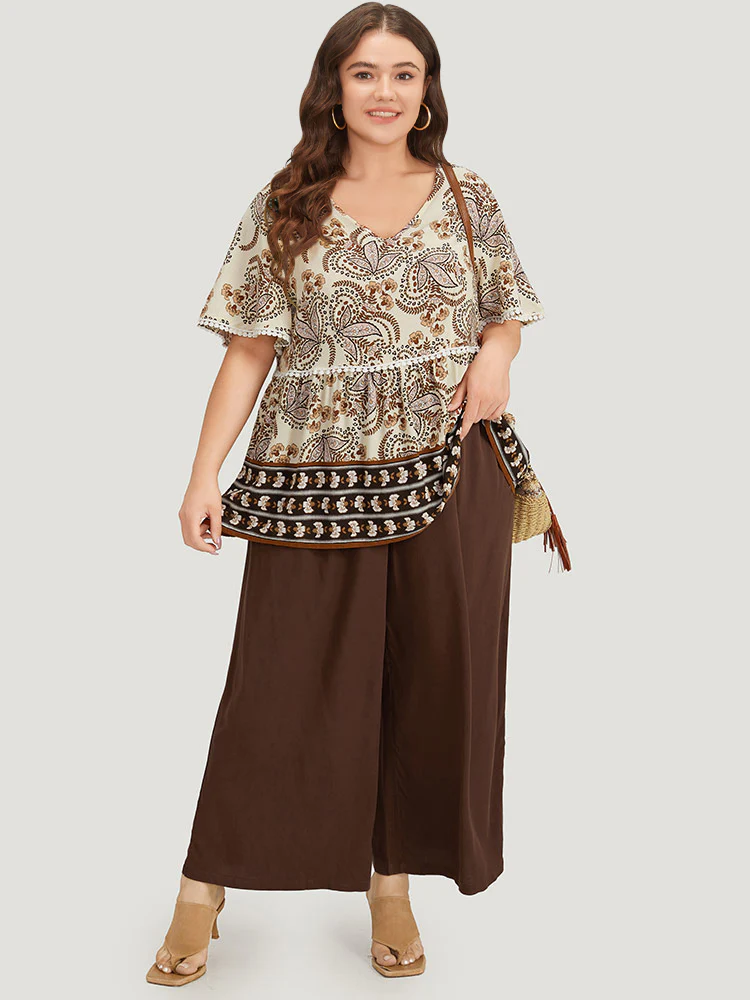 Plain Button Detail Pocket Paperbag Waist Woven Pants - Image 2