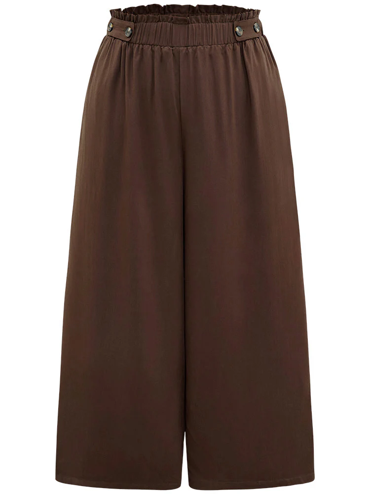Plain Button Detail Pocket Paperbag Waist Woven Pants - Image 7