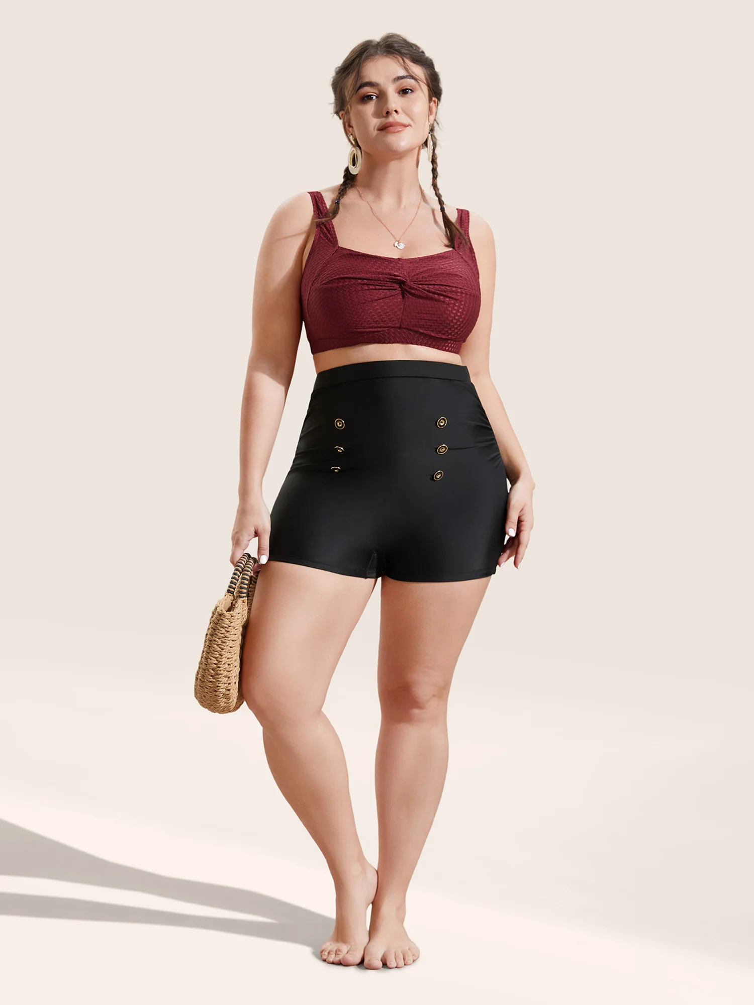 Plain Button Detail Skinny Swim Bottom - Image 3