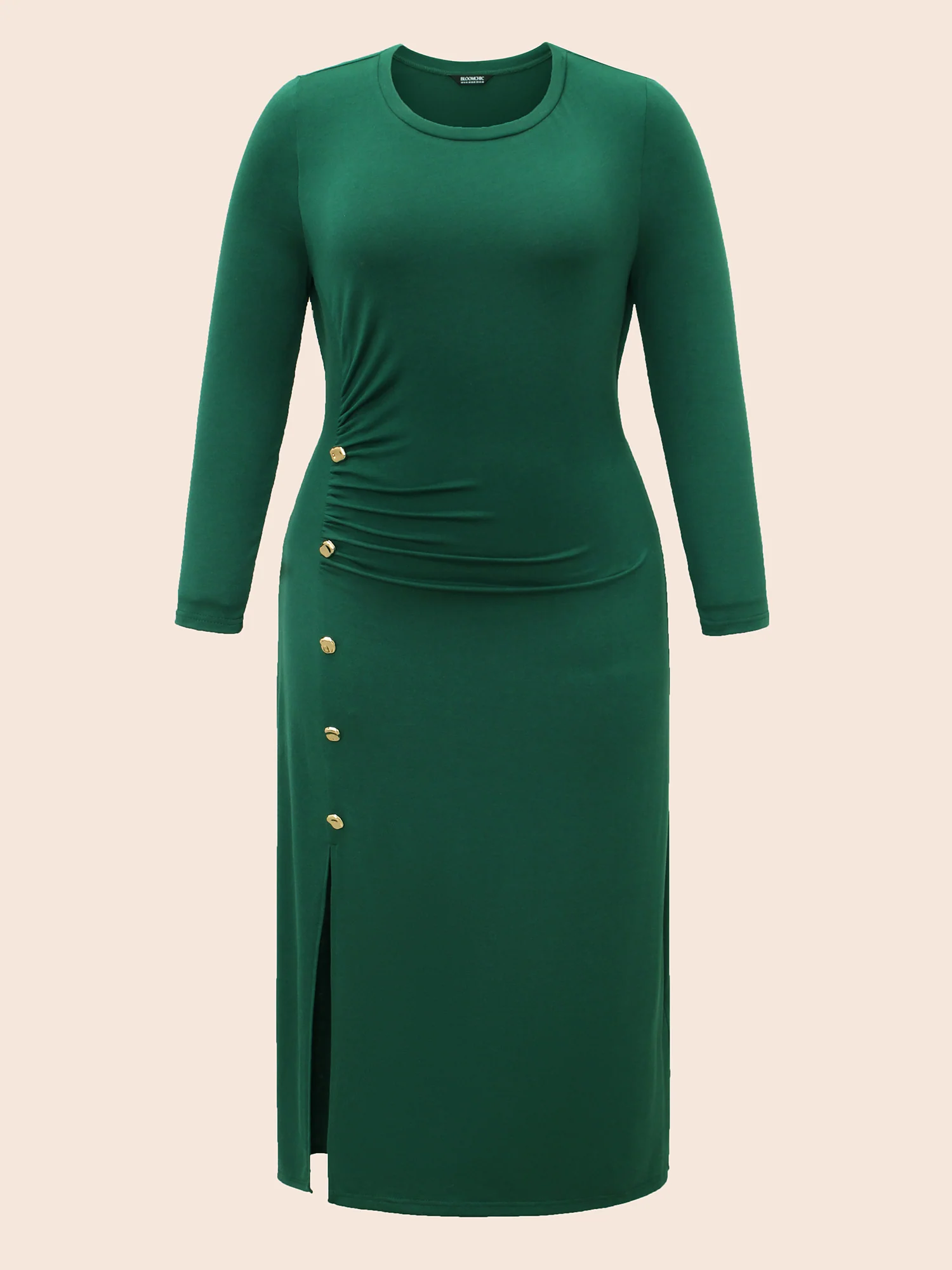 Plain Button Detail Split Hem Dress - Image 7