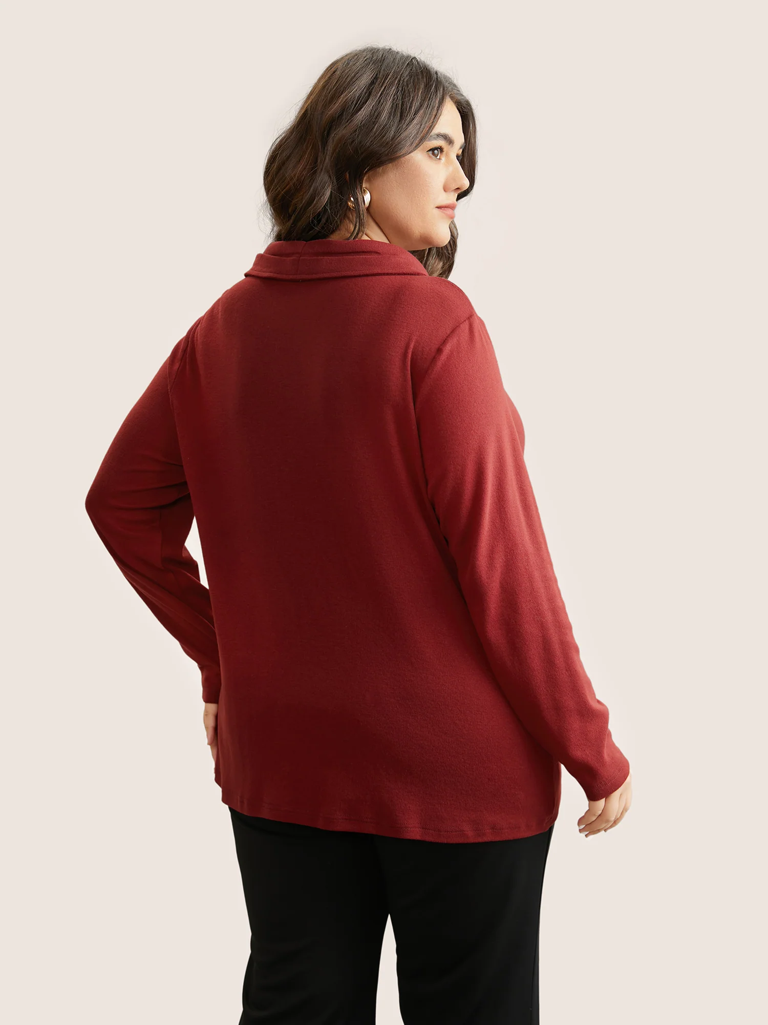 Plain Button Detail Wrap Hem T-shirt - Image 2