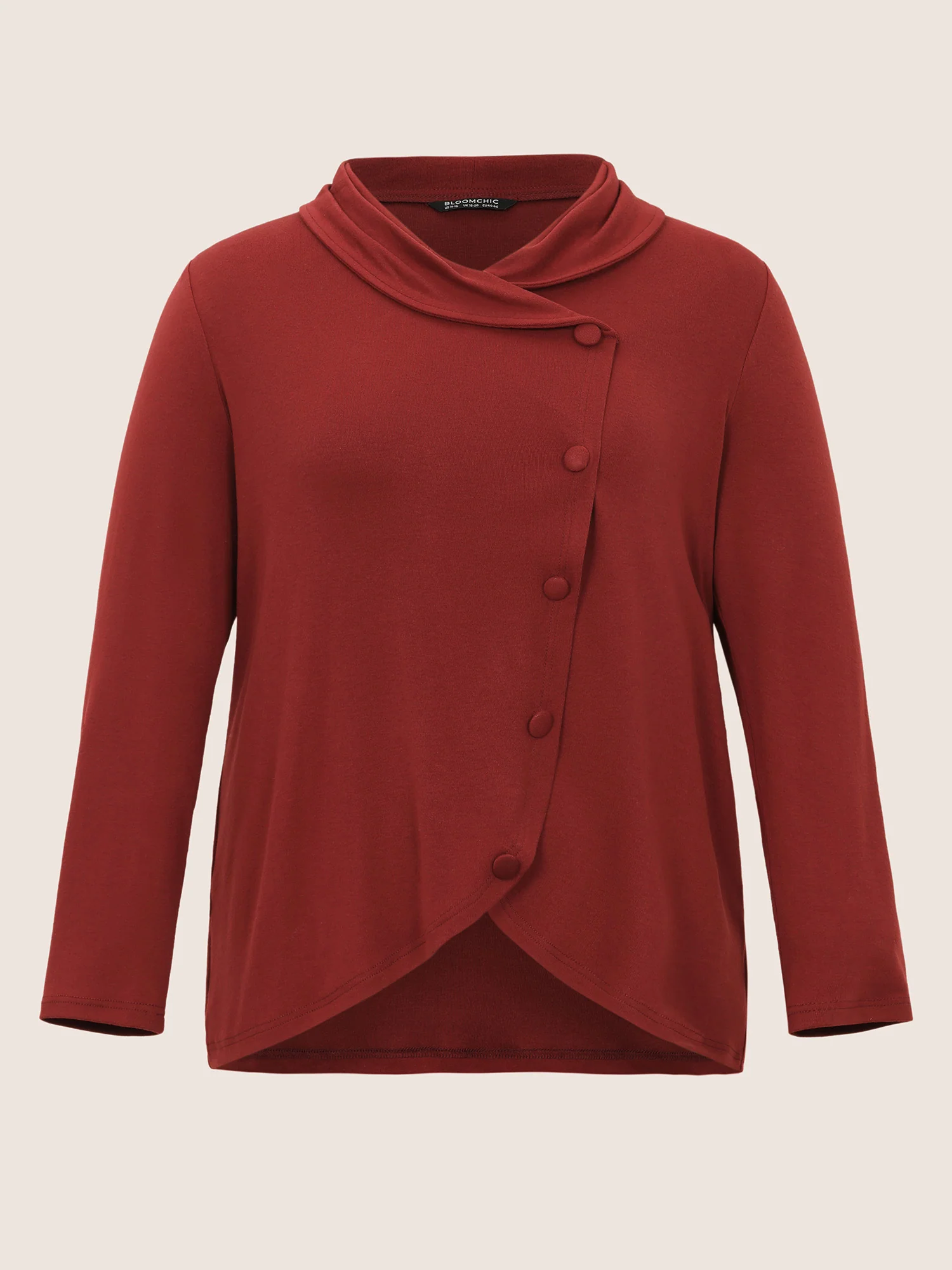 Plain Button Detail Wrap Hem T-shirt - Image 5