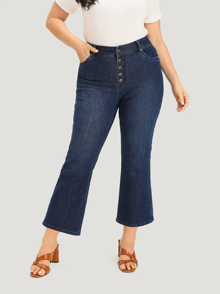 Plain Button Fly High Rise Bootcut Jeans - Image 3