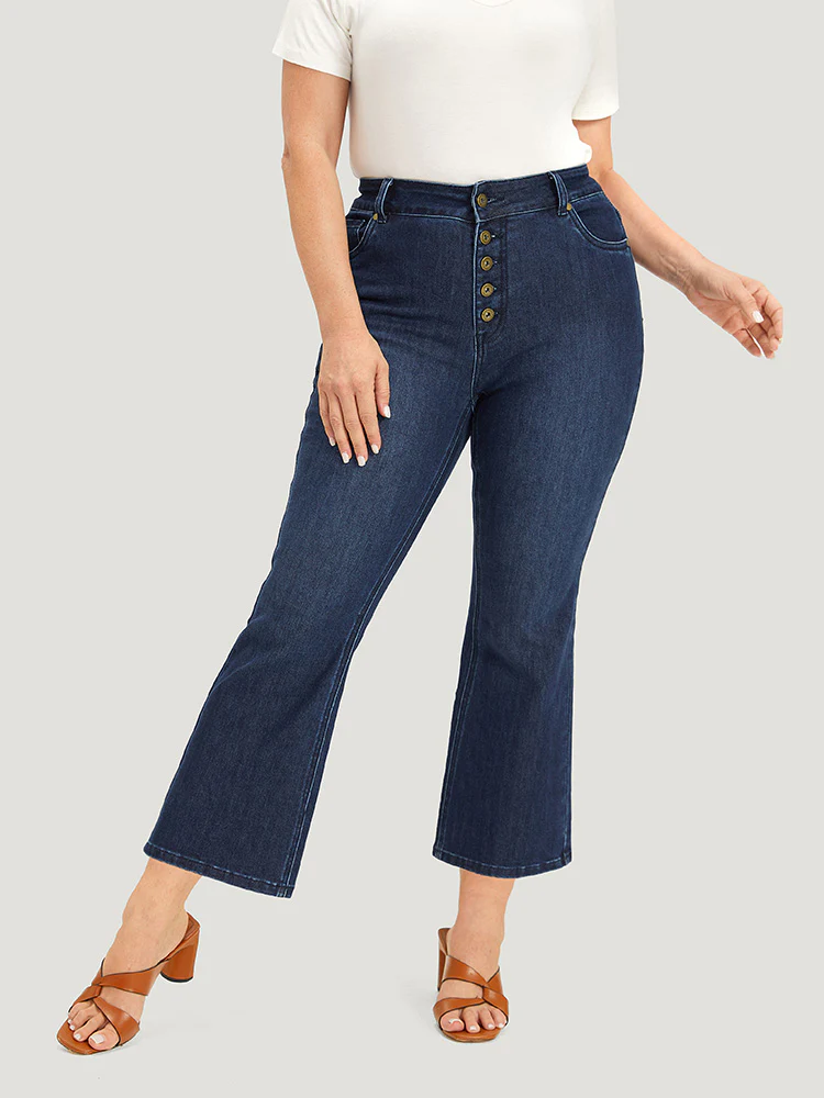 Plain Button Fly High Rise Bootcut Jeans - Image 5